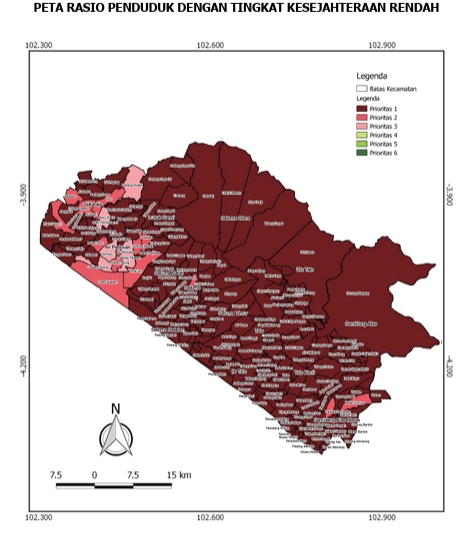 Peta Rasio Penduduk dengan Kesejahteraan Rendah Kabupaten Seluma Tahun 2025